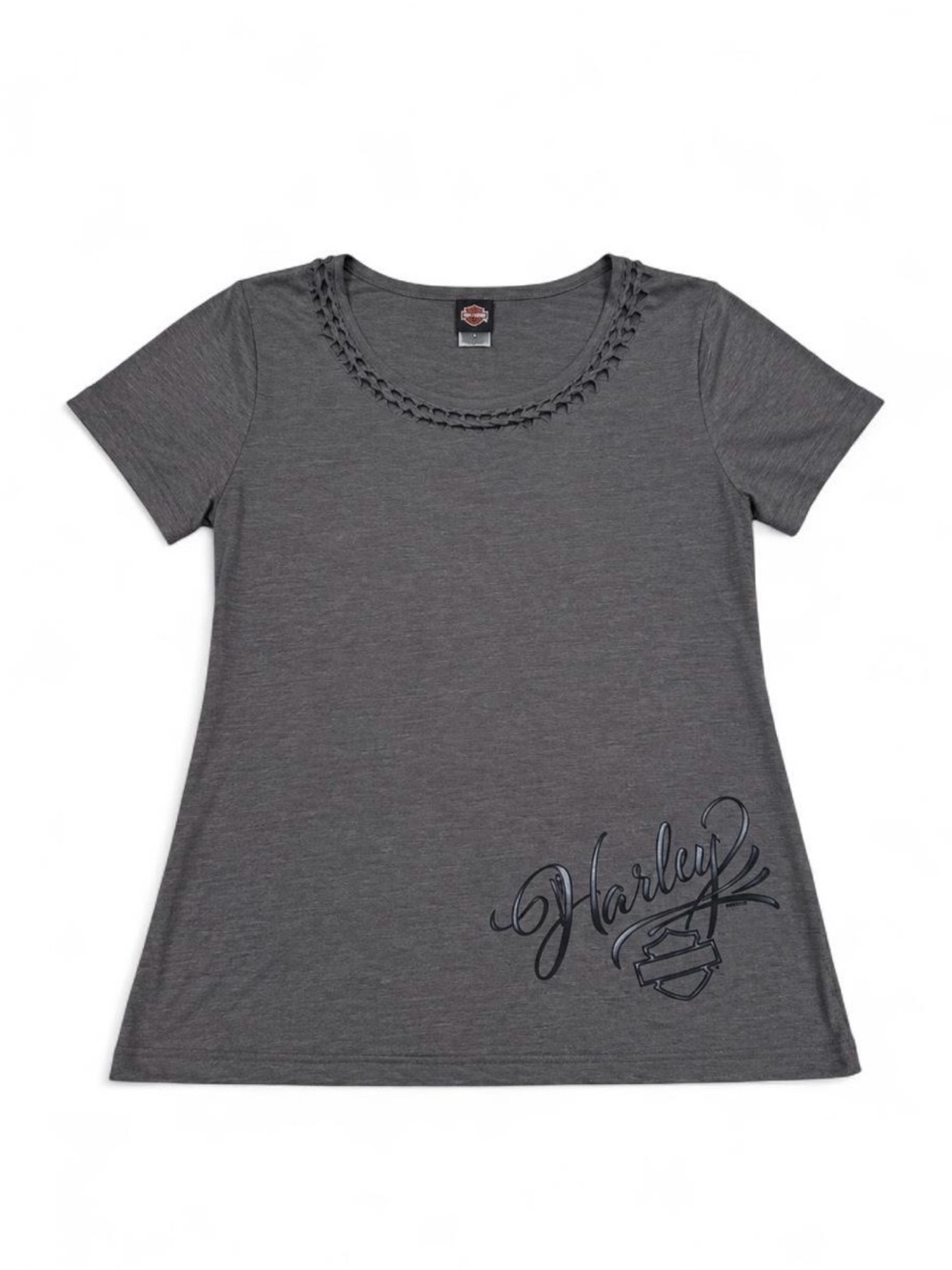 Harley-Davidson Women’s 2X Gray Braided Neck Graphic T-Shirt Somerset PA